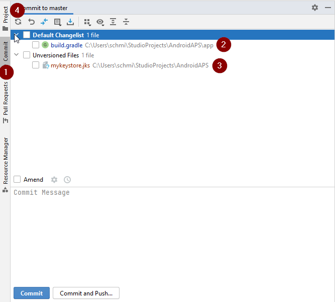 Commit Tab: Uncommitted changes