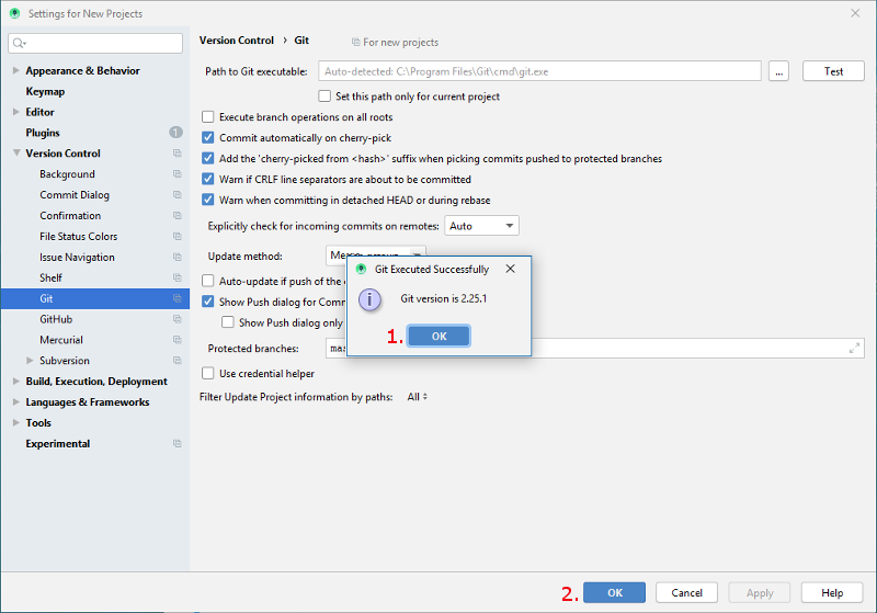 Automatische git Installation erfolgreich