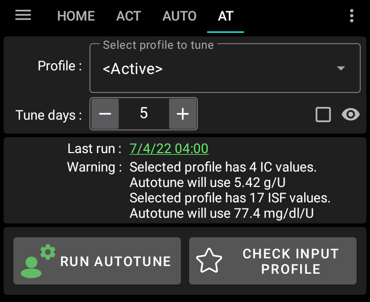 Autotune Standardbildschirm
