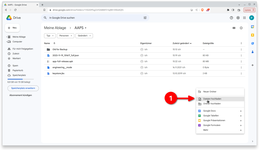 Upload apk file with Google Drive App