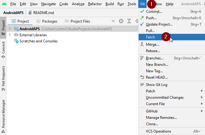 Android Studio Menu - Git - Fetch