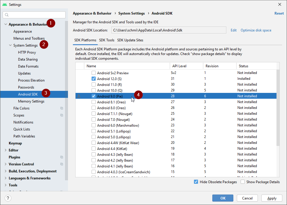 SDK settings